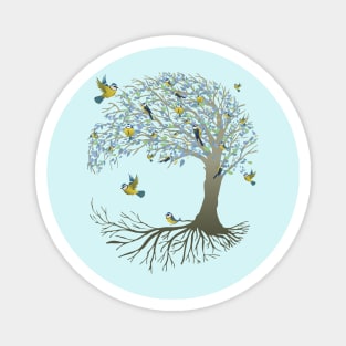 Tree of life bluetit birds in it Magnet